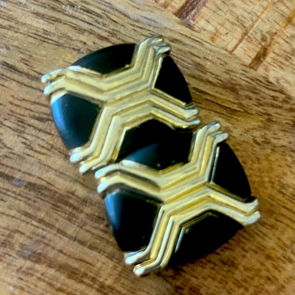 Les Bernard inc earrings. Gold on enamel.  Clip one